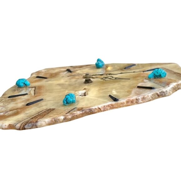 Light Agate Stone Wall Clock With Turquoise & Black Accents Gift Vintage GUC - Picture 2 of 5